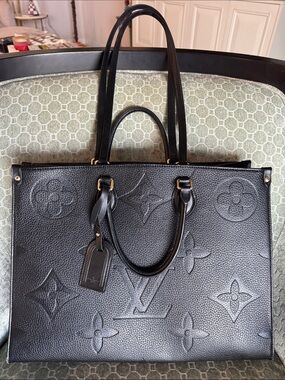 Black Embossed Structured Large Tote with Top/Shoulder Handles